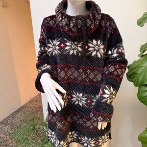 Hue Plush Fleece Cozy Cowl Neck Lounger Tops Charcoal Fairisle